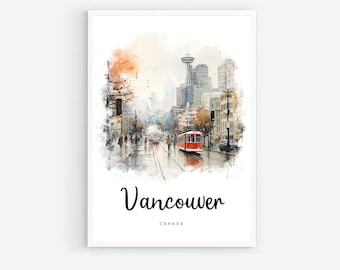 バンクーバー カナダ ウォールアート 都市景観 水彩画 デジタル