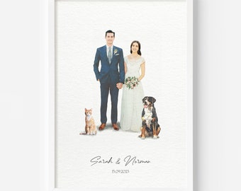 Custom Portrait From Photo, Personalized Wedding Gift, Watercolor Painting, Anniversary Gifts For Wife Husband, Couple Portrait, Family Gift