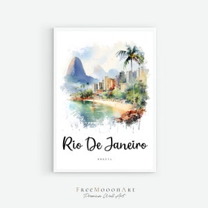 Cartaz de viagem do Rio de Janeiro, Brasil, Impressão da cidade do Rio de Janeiro, Arte de parede do Brasil, Impressões digitais, Pintura em aquarela, Impressão de arquitetura