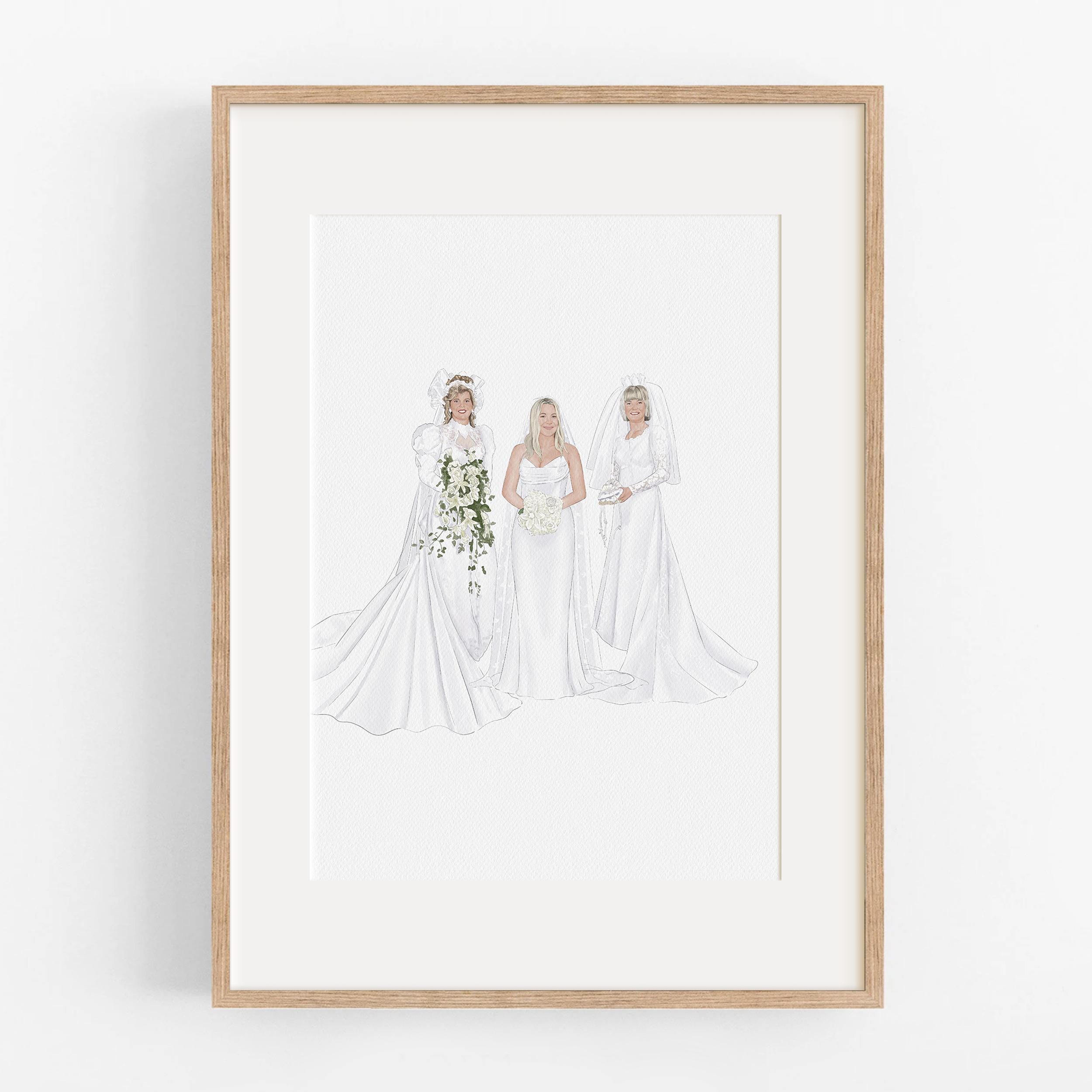 Three Brides Generational Wedding Portrait, Mom Grandmother And Bride Custom Painting From Photo, Mother Of The Bride Gift From Daughter
