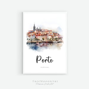 Porto Portugal Travel Poster, Porto City Print, Portugal Wall Art, Europe Prints, Digital Art, Porto Watercolor Painting, Travel Gifts