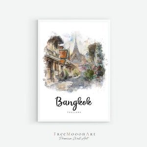 Bangkok Thailand Travel Poster, Bangkok City Print, Thailand Wall Art, Travel Prints, Digital Art, Watercolor Painting, Asia Travel Gift