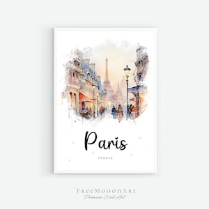 Póster de viaje de París, Francia, Impresión de la ciudad de Francia, Arte mural imprimible de París, Impresiones de Europa, Arte digital, Acuarela de París, Regalos de viaje
