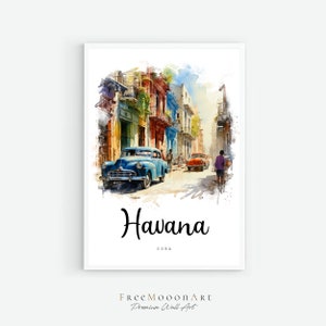 Havana Cuba Travel Poster, Havana City Print, Cuba Wall Art Printable, Digital Prints, Havana Watercolor Painting, Architecture Print