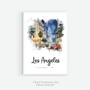 Los Angeles Travel Poster, California City Print, California Wall Art Print, USA Digital Prints, Los Angeles Watercolor Painting image 1