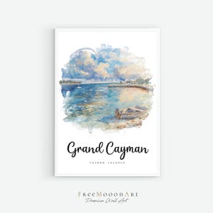 Grand Cayman Islands Travel Poster, Cayman Print, Wall Art Decor, Travel Art Prints, Digital Print, Watercolor Painting