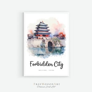 Forbidden City, Beijing China Travel Poster, Beijing City Print, China Wall Art Prints, Digital Art, Beijing Watercolor Painting