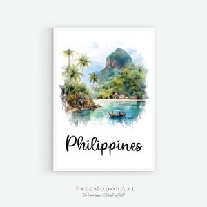 Philippines Travel Poster, Philippines Art Print, Philippines Wall Art Printable, Digital Prints, Watercolor Painting, Architecture Print