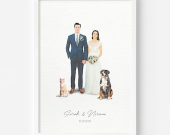 Custom Portrait From Photo, Personalized Wedding Gift, Watercolor Painting, Anniversary Gifts For Wife Husband, Couple Portrait, Family Gift