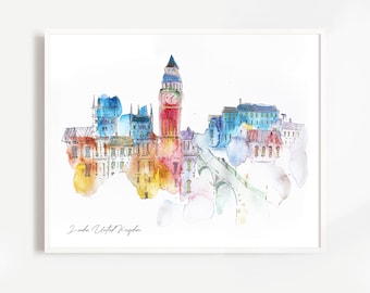 London City Watercolor Painting: United Kingdom Travel Poster