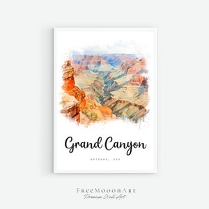 Grand Canyon Arizona Travel Poster, Arizona Art Print, Grand Canyon Wall Art, USA Prints, Digital Print, Arizona Watercolor Painting