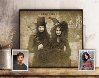 Fall Halloween Decoration For Home, Alchemy, Custom Couple Portrait From Photo, Witchy Wall Art Print, Gothic Decor, Personalized Gift