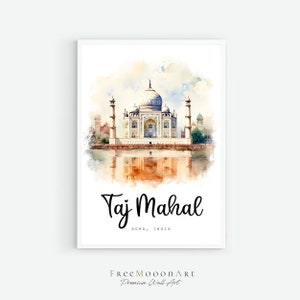Taj Mahal Agra India Travel Poster, Agra City Print, India Wall Art Printable, Digital Prints, Watercolor Painting, Architecture Print