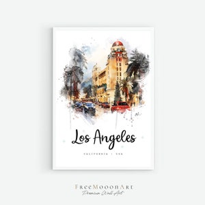 Los Angeles Travel Poster, California City Print, California Wall Art Print, USA Digital Prints, Los Angeles Watercolor Painting image 9