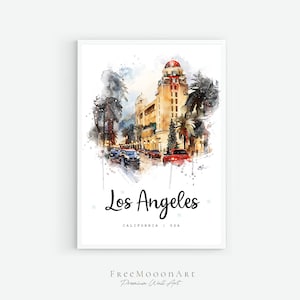 Los Angeles Travel Poster, California City Print, California Wall Art Print, USA Digital Prints, Los Angeles Watercolor Painting image 9