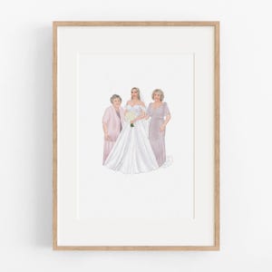 Ritratto di matrimonio generazionale Ritratto personalizzato della sposa e della madre Regalo della madre della sposa da parte della figlia Mamma Nonna Dipinto ad acquerello
