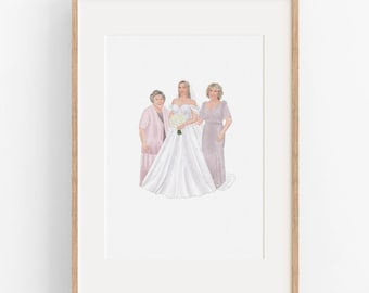 Generational Wedding Portrait Custom Bride and Mother Portrait Mother Of The Bride Gift From Daughter Mom Grandmother Watercolor Painting