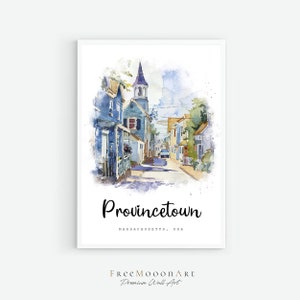 Provincetown Massachusetts Travel Poster,  Provincetown City Print, Massachusetts Wall Art Prints, USA Digital Prints,  Watercolour Painting