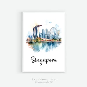 Singapore Travel Poster, Singapore City Print, Singapore Wall Art Printable, Digital Prints, Watercolor Painting, Architecture Print