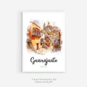 Guanajuato Mexico Travel Poster, Guanajuato City Print, Mexico Wall Art Printable, Digital Prints, Watercolor Painting, Architecture Print