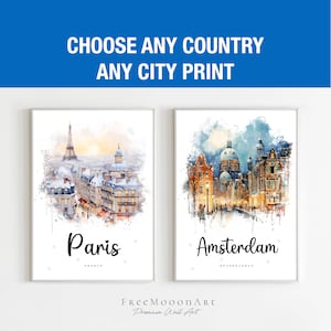 Reise Poster, Individuelle Stadt Poster, JEDE Stadt jedes Land, personalisierte Reise Geschenk, druckbare Wandkunst, Reise Print, Aquarell Malerei