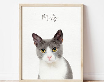 Cat Portrait Hand Drawn: Personalized Watercolor Painting, Art Print