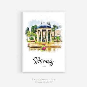 Shiraz Iran Watercolor Art Print: City Travel Poster