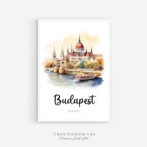 Budapest Hungary Travel Poster, Budapest City Print, Hungary Wall Art, Europe Prints, Digital Art, Budapest Watercolor Painting, Travel Gift