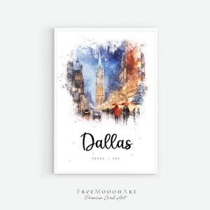 Dallas Texas Travel Poster, Dallas City Print, Texas Wall Art Decor, USA Prints, Digital Print, Dallas Watercolor Painting