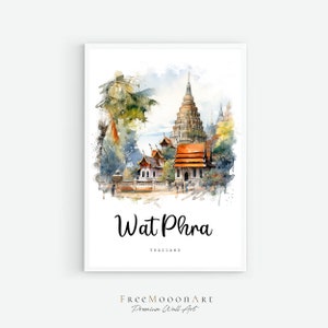 Wat Phra Kaew Bangkok, Thailand reisposter, Bangkok City Print, kunst aan de muur, digitale prints, aquarel schilderij, architectuur print