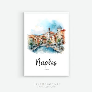 Naples Italy Travel Poster, Naples City Print, Italy Printable Wall Art, Europe Prints, Digital Art, Naples Watercolor Painting, Travel Gift