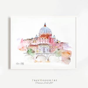 Rome Italy Travel Poster, Rome City Print, Wall Art Decor, Europe Prints, Hand Painted Watercolor Painting, Italy Travel Gifts
