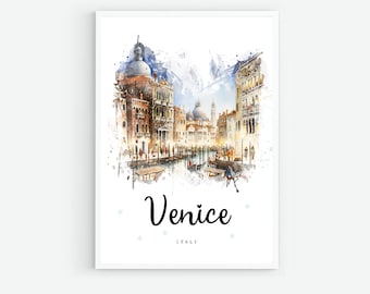 Venice Italy Travel Poster, Venice City Print, Italy Wall Art Decor, Europe Prints, Digital Print, Venice Watercolor Painting