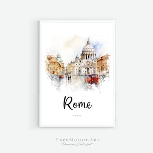 Rome Italy Travel Poster, Rome City Print, Italy Printable Wall Art, Europe Prints, Digital Art, Rome Watercolor Painting, Travel Gifts