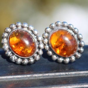 Earrings Baltic Amber Cognac Studs Filigree Silver 925 Silver