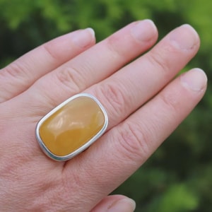 Butterscotch Yellow Baltic Amber Ring Rectangle 925 Silver Unisex