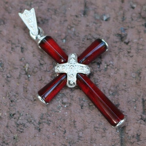 Baltischer Bernstein Anhänger Kreuz Kirsche 925er Silber Unisex