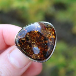 Green Baltic Amber Ring Adjustable Sparkling 925 Silver Unisex