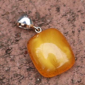Butterscotch Baltic Amber Pendant Butterscotch Cloudy Cushion 925 Silver Unisex