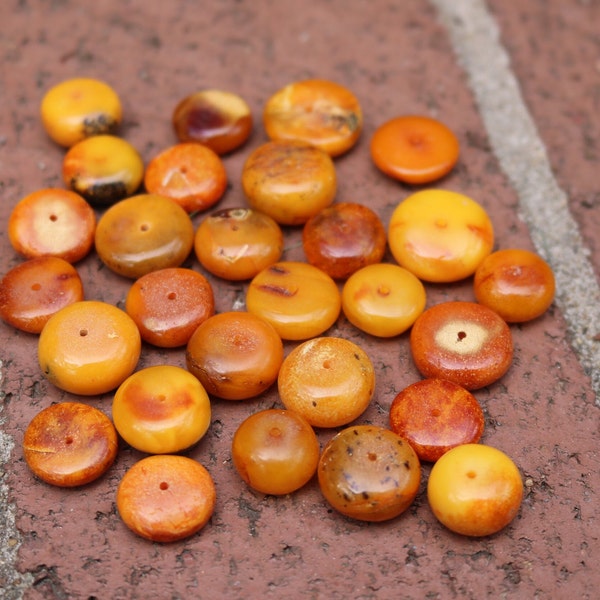 Baltic Amber Rondelle Bead Disc Flat Caramel Natural Antique Loose PRICE PER ONE