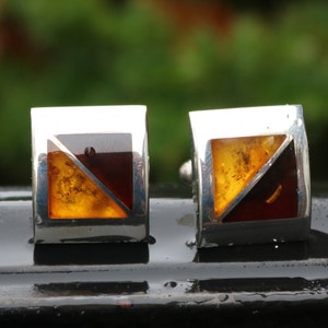 Cufflinks Baltic Amber Cherry Yellow Multicolor 925 Silver Unisex