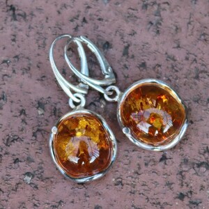 Earrings Baltic Amber HoneySparkling Dangling Silver 925 Silver