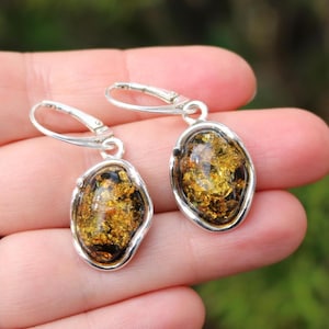 Earrings Baltic Amber Green Oval Silver 925 Silver