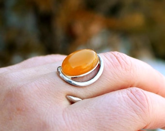 Butterscotch Baltischer Bernstein Ring Bewölkt Rund Rund 925 Silber Unisex