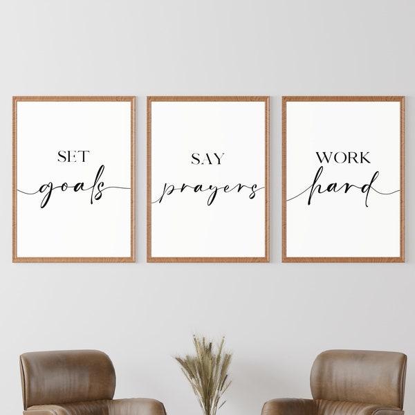 Office wall art, Office decor, Work hard sign, Home office decor, Inspirational wall art, Printable quotes, Set goals, Say prayers,Work hard