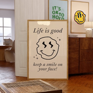 Smiley Wandkunst, Minimalistische Wandkunst, moderne Kunstdruck, trendige Wandkunst, Smiley Retro Wandkunst, ästhetische Wandkunst, Digitaldruck
