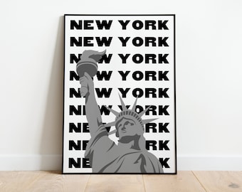 New York City Print, Digital Art, Black and White NYC Print, New York Poster, Cute Trendy Wall Art, New York Wall Decor, Living Room Decor