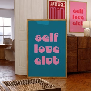 Self Love Club Retro Quote Digital Print Wall Art, Typography Wall Art, Digital Download Wall Print, Retro Wall Decor, Printable Wall Art