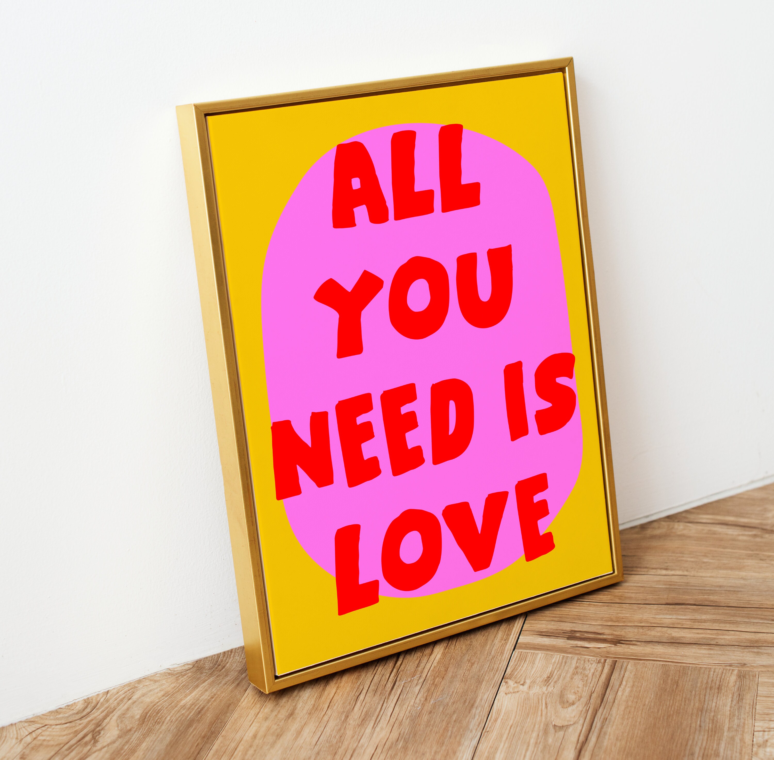Pink all You Need is Love Poster, Retro Quote, Digital Wall Art, Love