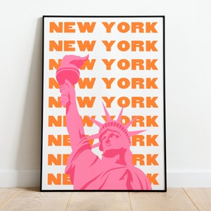 New York City Print, digitale Kunst, rosa und orange NYC Print, New York Poster, niedliche trendige Wandkunst, New York Wanddekor, Wohnzimmer Dekor